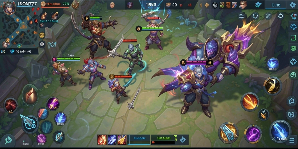 Screenshot gameplay IKON777 menampilkan pertarungan seru antara tim.