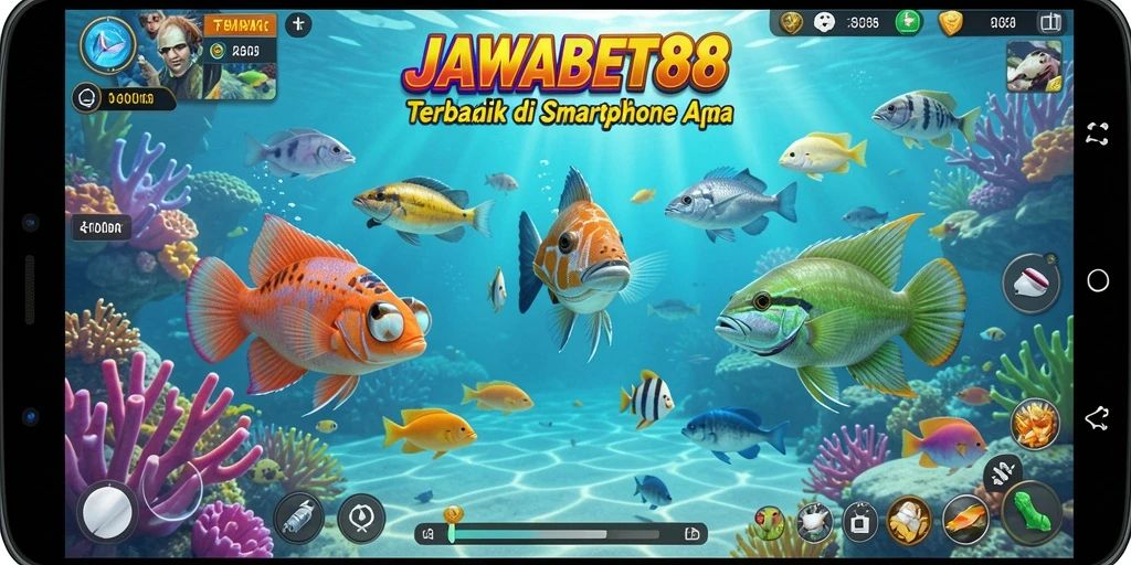 Tampilan gameplay JAWABET88 saat menembak ikan di laut.