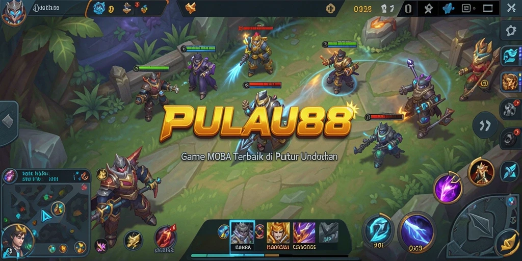 Screenshot menampilkan aksi seru dalam permainan MOBA PULAU88.