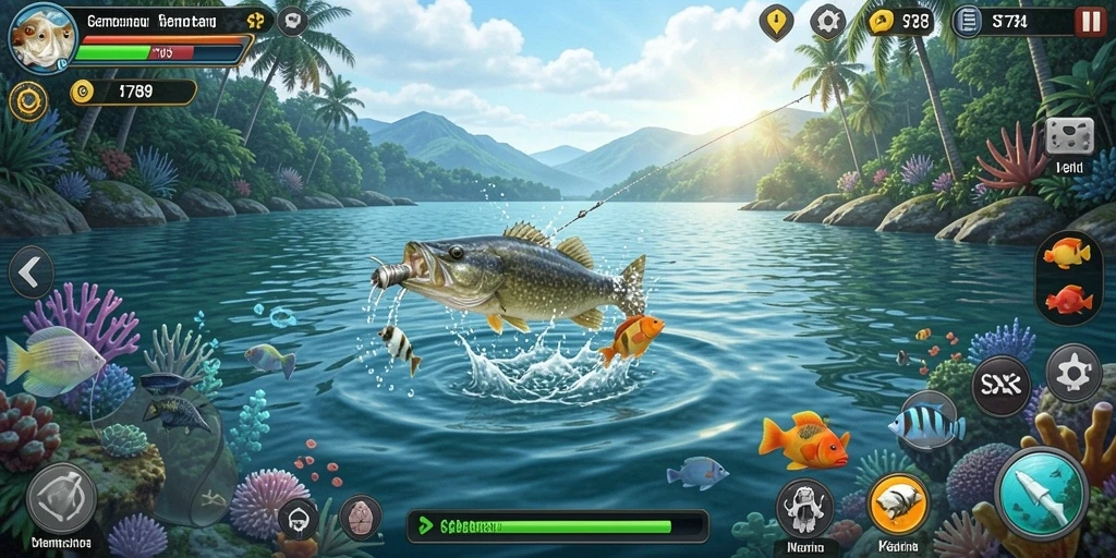 Tampilan menarik dari gameplay ST789 yang menampilkan sesi memancing.