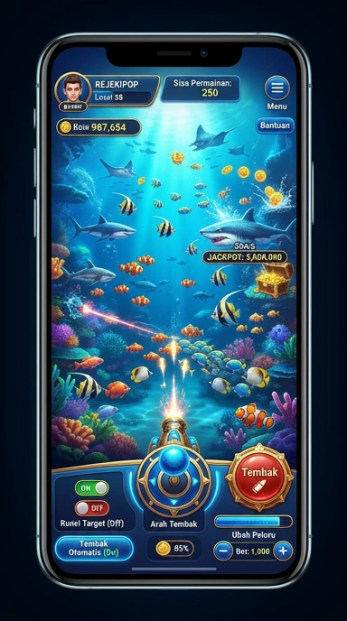 Screenshot aplikasi rejekipop dengan berbagai kategori yang tersedia.